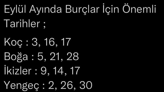 Eylül Ayının burçlar icin önemli tarihi nedir?