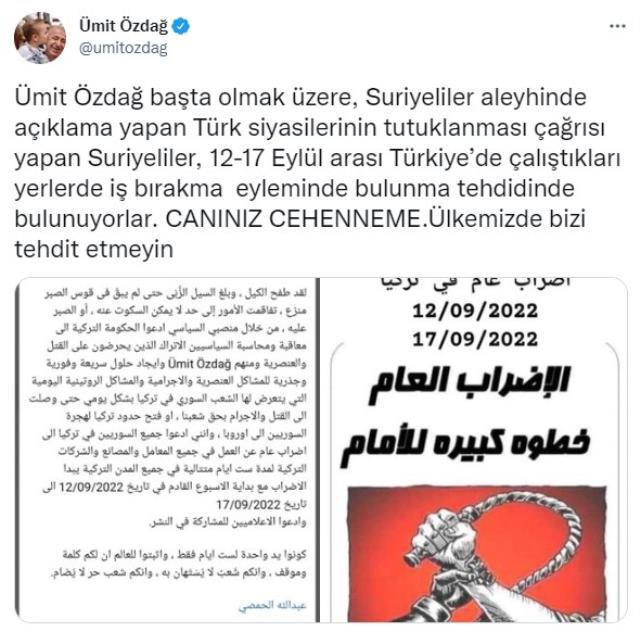 Ümit Özdağ, Suriyelilerin sosyal medyada başlattığı kampanyaya öfke kustu: Canınız cehenneme! Ne düşünüyorsunuz?