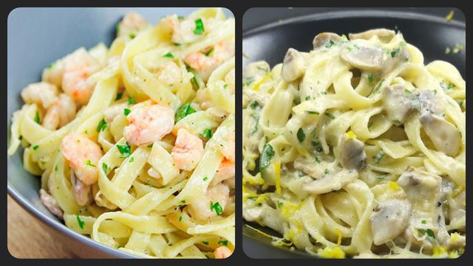 Kremalı fesleğen soslu fettuccine, mantarlı mı yoksa karidesli mi daha lezzetli?