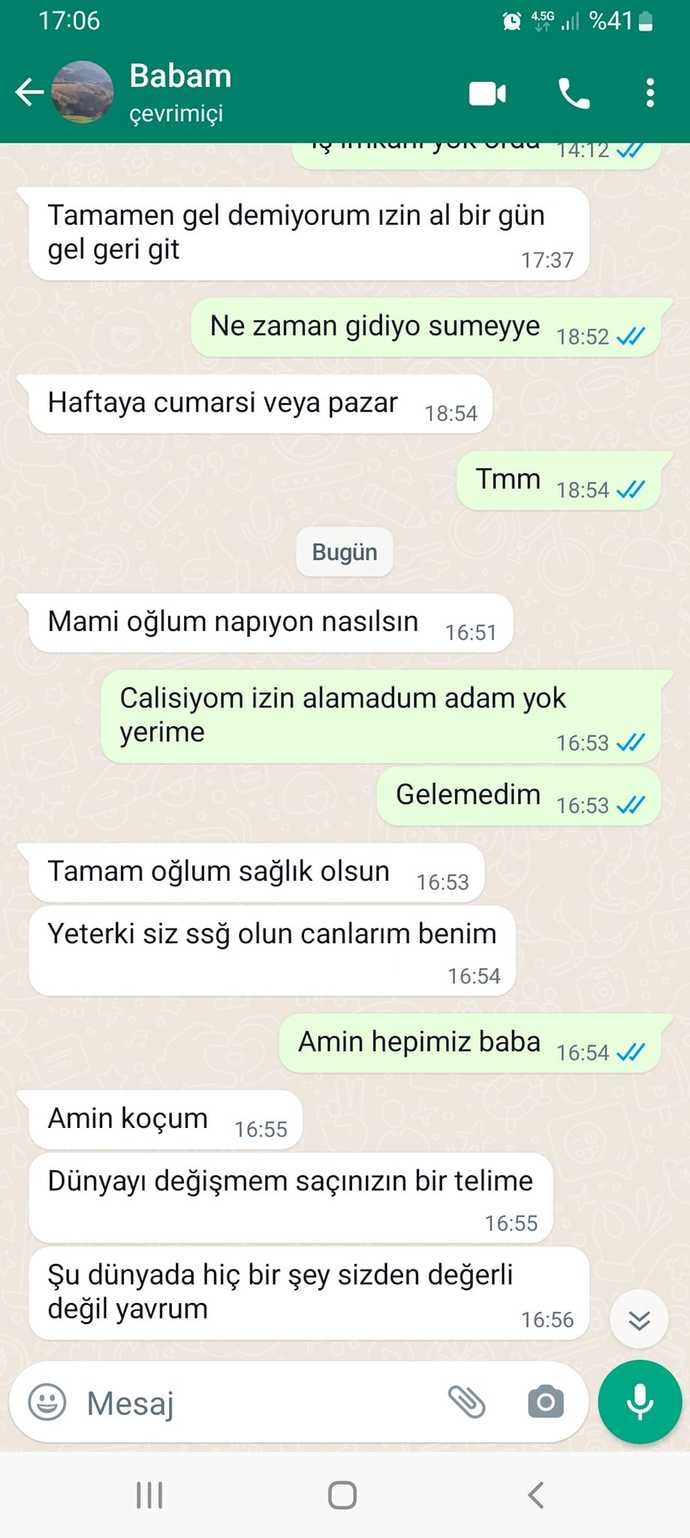 Geçen hafta tartıştık, bugün yazdıklarına bakın. Ailenizle aranız nasıl?