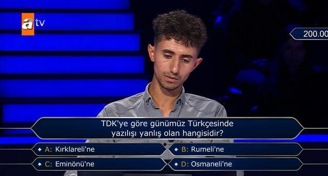 Kim Milyoner Olmak İster yarışmasında 200 bin liralık ilginç Türkçe sorusu. Sen bu soruya hangi yanıtı verirdin?