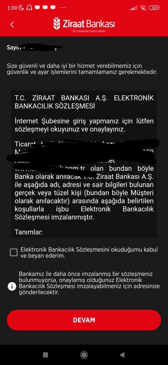 Banka hesabıma girdiğimde böyle bir ekran çıktı ne yapmam gerekiyor?