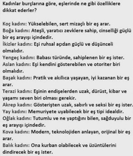 Kadınlar burçlarına göre eşlerinde en gibi özelliklere dikkat eder?