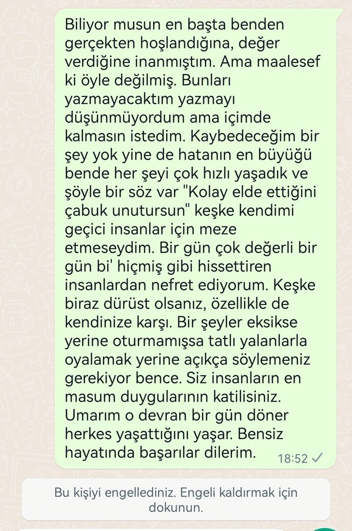 Sevgilime bunları yazıp engelledim kötü mü yapmışım?