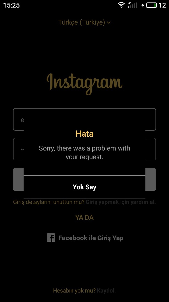 Instagram'da "Üzgünüz isteğinize ilgili bir sorun oluştu" hatası neden olur?