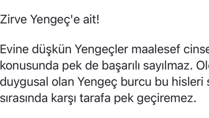 Cinsel ilişkide performansı en düşük olan burç hangisidir?