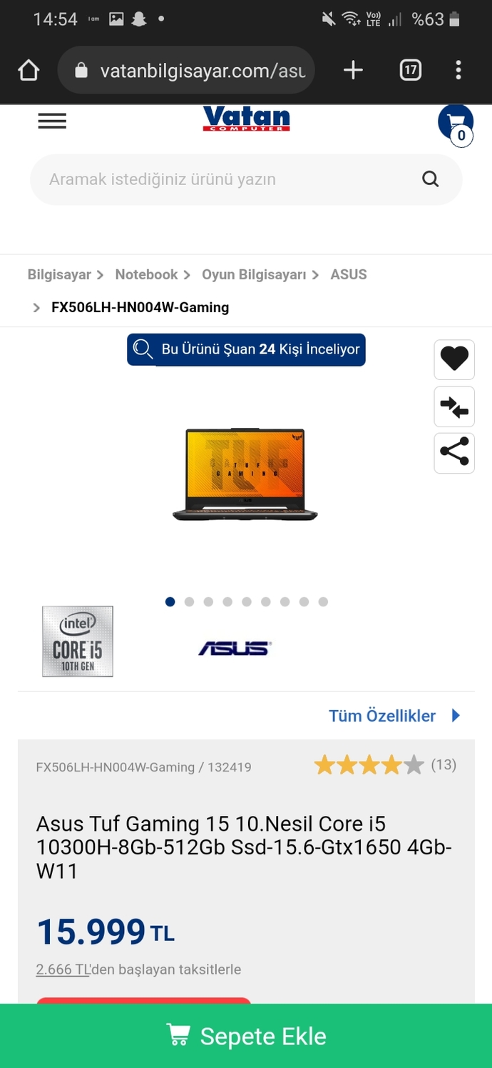 15 bin bütçem var, kardeşime laptop alacağım. Hangi marka/model alabilirim?