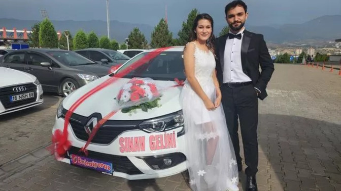 KPSS'ye gelin arabasıyla geldi, gelinlikle sınava girdi. Nasip olur mu?