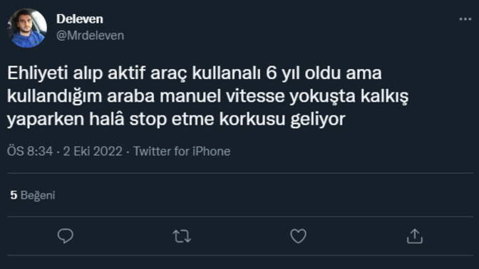 Manuel araba kullanırken stop ettirme korkunuz oluyor mu :D?