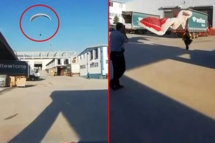 İşe geç kalan işçi paraşütle işe gitti. Sen işe geç kalsan ne yaparsın?