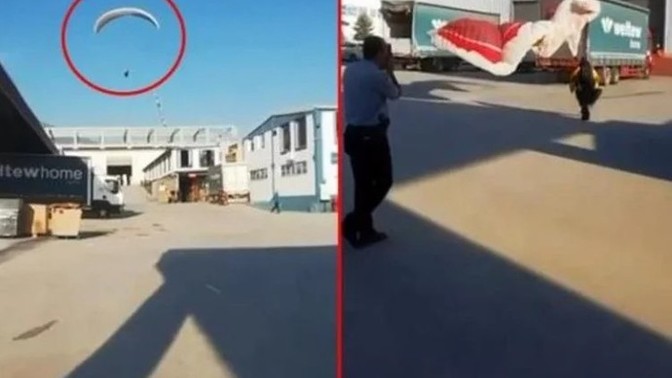 İşe geç kalan işçi paraşütle işe gitti. Sen işe geç kalsan ne yaparsın?