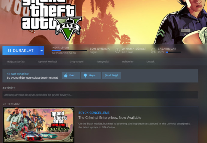GTA 5 indiriyorum, 103 GB kaç saatte iner?