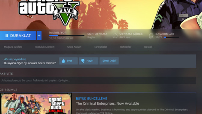 GTA 5 indiriyorum, 103 GB kaç saatte iner?