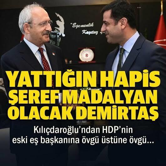 Kemal Kilicdaroglu Selahattin Demirtaşın hapis yattığı süre onun seref madalyasidir dedi. Sizce haklımı?