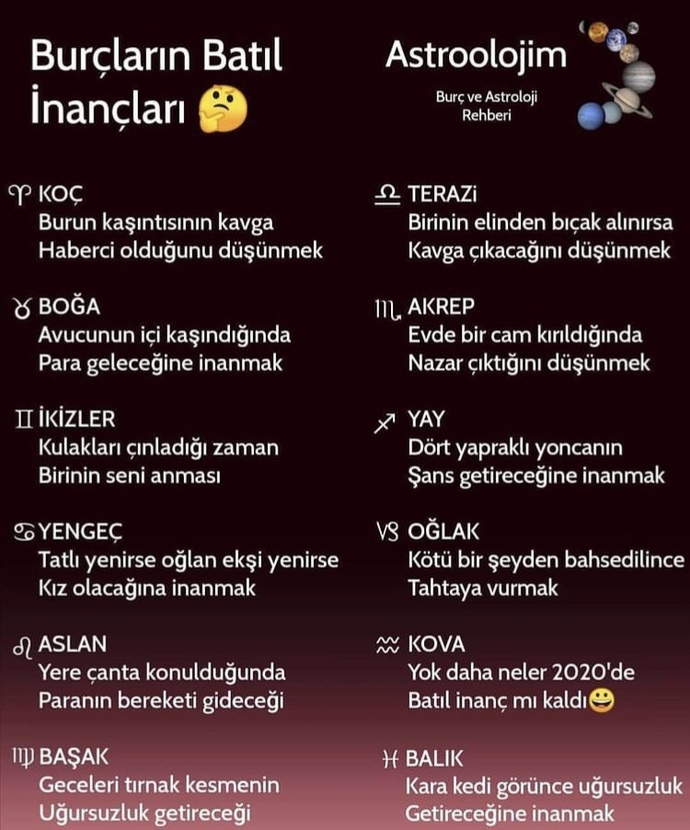 Burçların batıl inançları 🤔🤔 nedir?