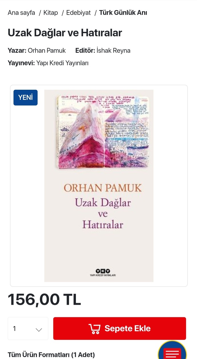 Orhan Pamukun son kitabı Uzak Dağlar ve Hatıralar 156 TL. Kitap okumak artık lükse mi dönüştü?