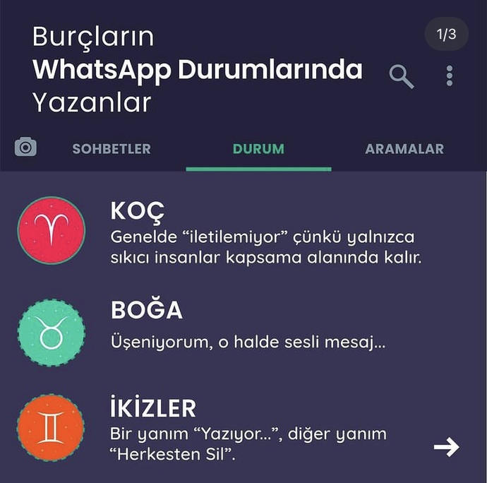 Burçların whatsapp durumlarında neler yazıyor?