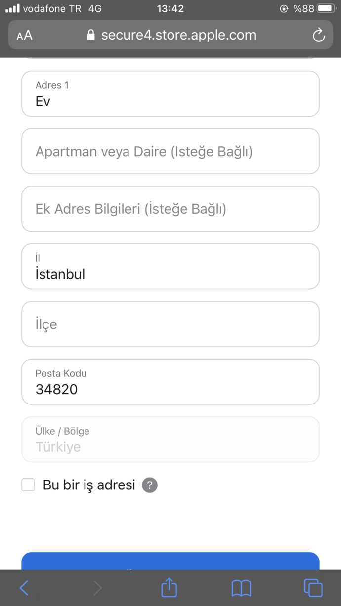 Apple sitesinden alışveriş yapanlar adres kısmını nasıl dolduruyorsunuz?