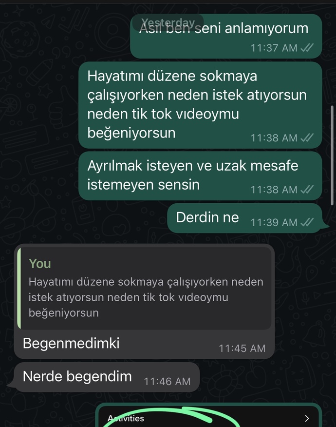 Eski sevgilimle yazıştık?