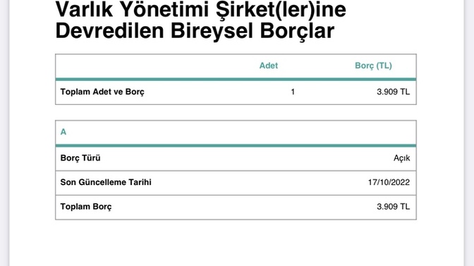 Varlık şirketine ödemem gereken borç tutarı bu mu?