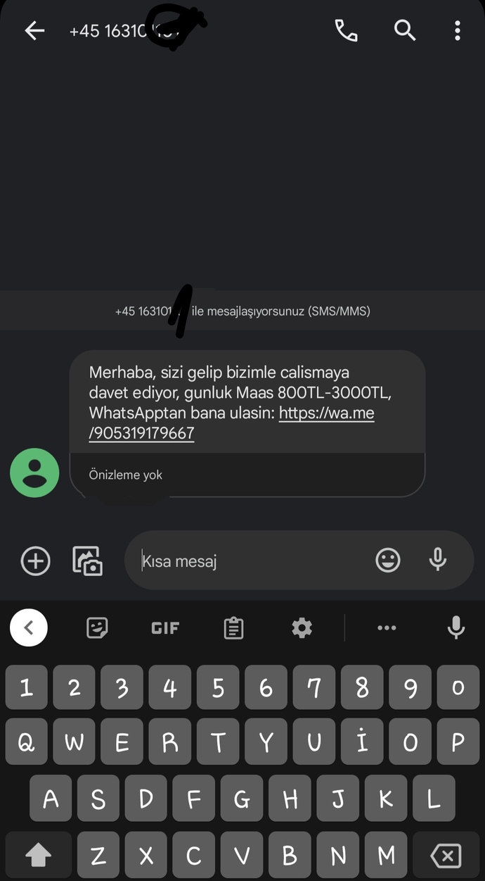 Böyle bir mesaj geldi?