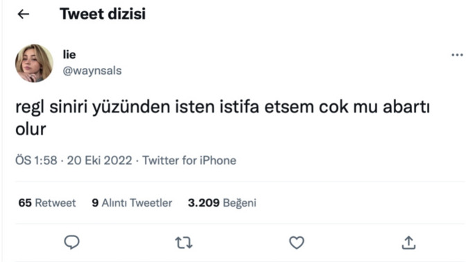 "Regl siniri yüzünden işten istifa etsem çok mu abartı olur?" diyen kızın tweeti viral oldu. Sizce abartı olur mu?