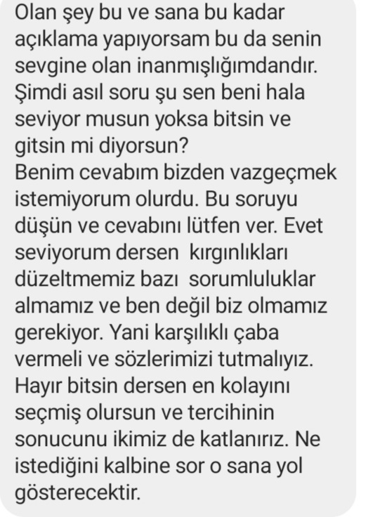 Eski sevgilim 20 gun sonra bunları yazmış kafam çok karıştı?