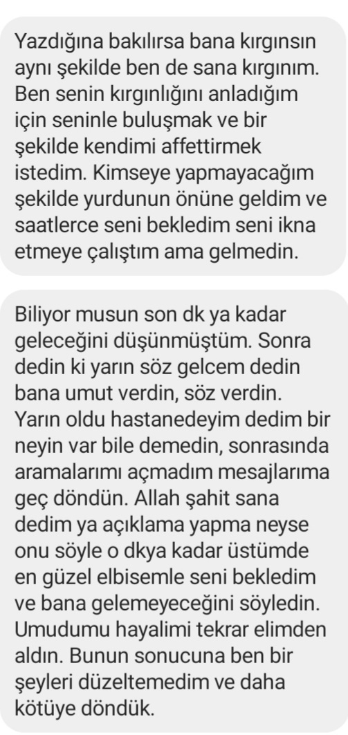Eski sevgilim 20 gun sonra bunları yazmış kafam çok karıştı?