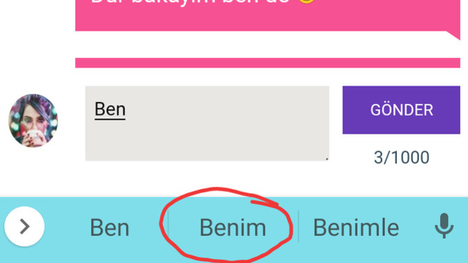 "Ben" yazdıktan sonraki klavye önerilerinizle düzgün bir cümle kurabilir misiniz?