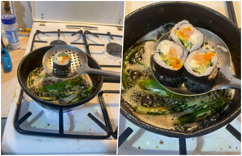 İlk defa sushi denemek için aldık, çiğ çiğ tadı güzel gelmedi diye yağda kızarttık. Sizce iyi yapmış mıyız :D?