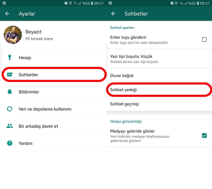 Android WhatsApp Sohbet yedeği geri getirme