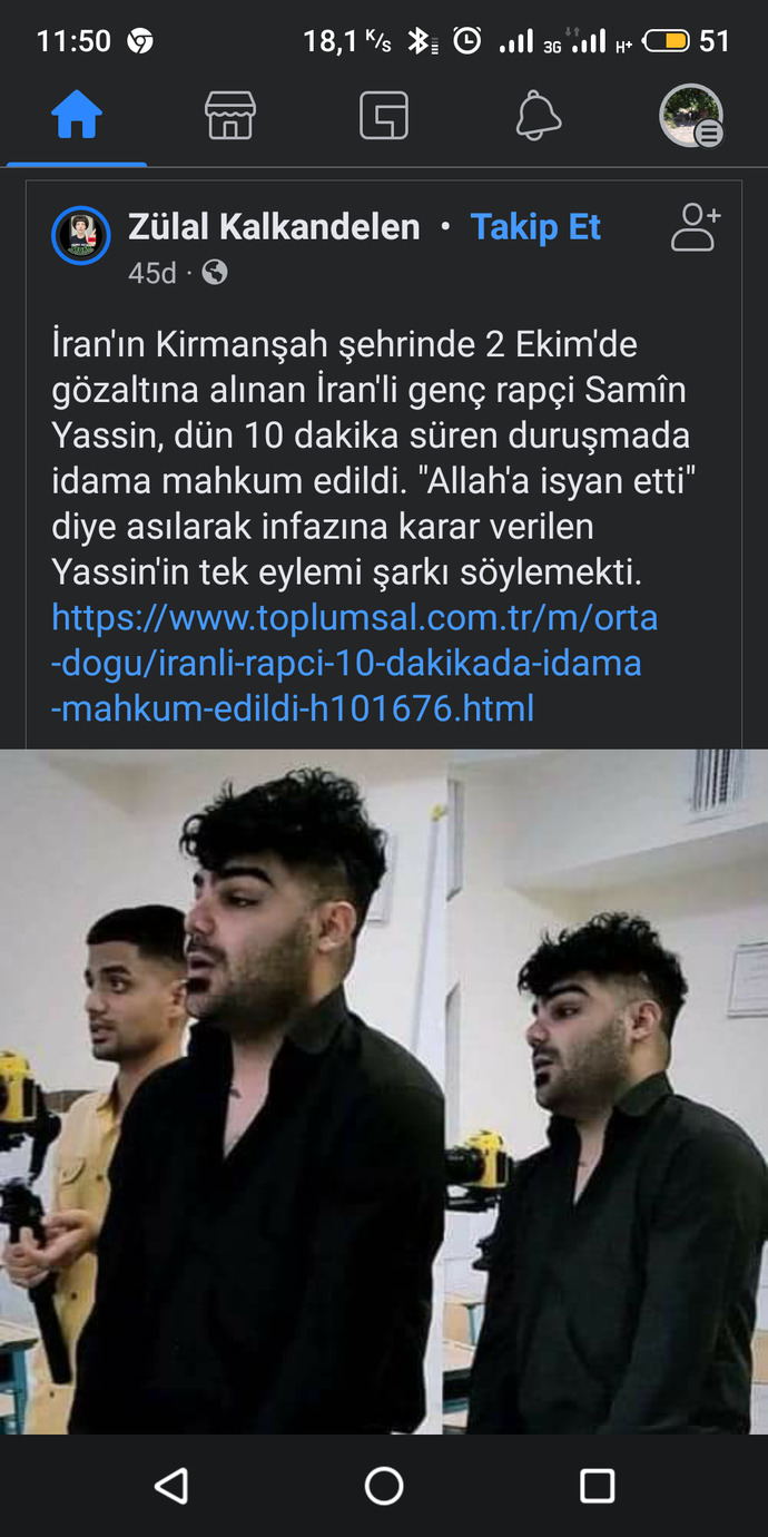 İran molla rejimi rap söyledi diye idama mahkum etti?