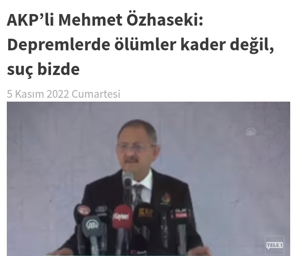 AKP’li Mehmet Özhaseki: Depremlerde ölümler kader değil, suç bizde! Sizce de suç bizde mi?