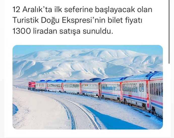 Aralıkta sefere başlayacak olan Doğu Ekspresinin bilet fiyatı 1.300 lira oldu! Gitmeyi düşünüyor musunuz?
