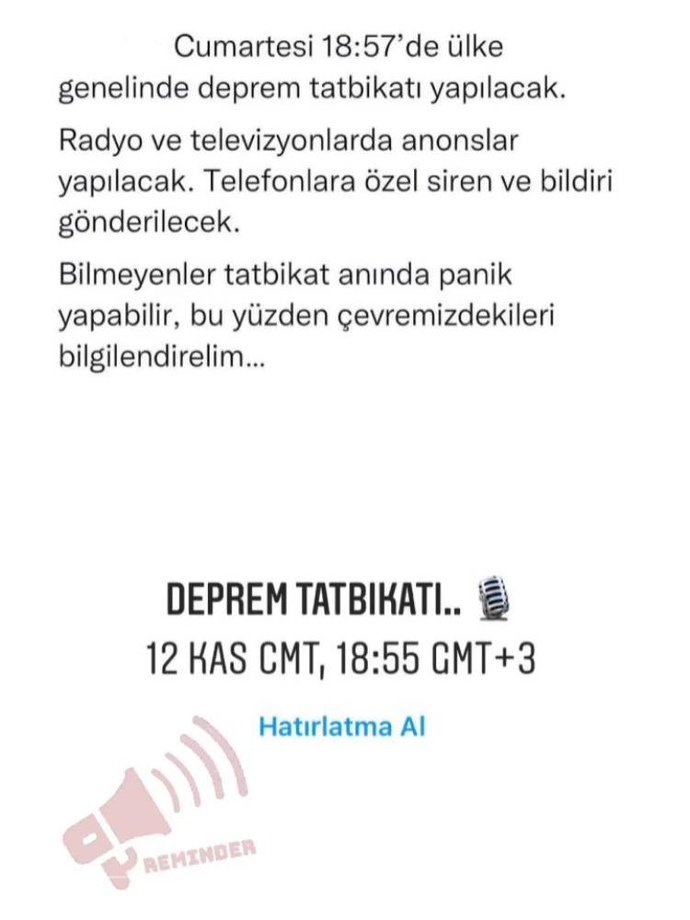 Ülke genelinde Deprem Tatbikatı?