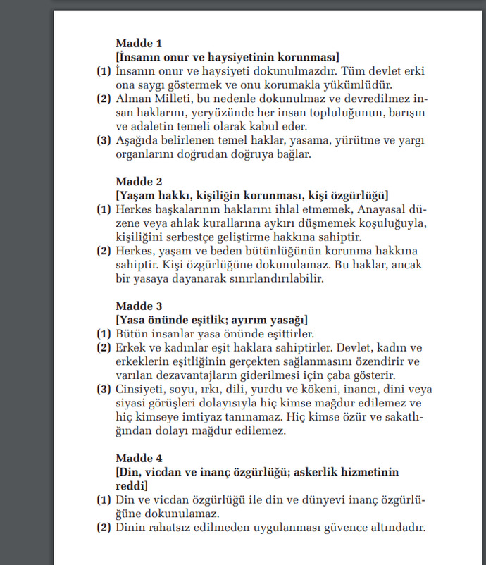 Anayasa DE ilk dört maddesi