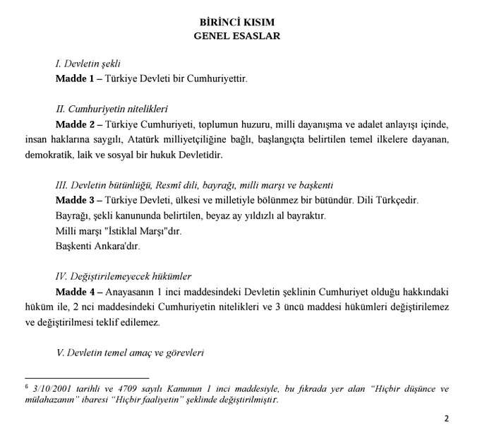 Anayasa TR ilk dört madde