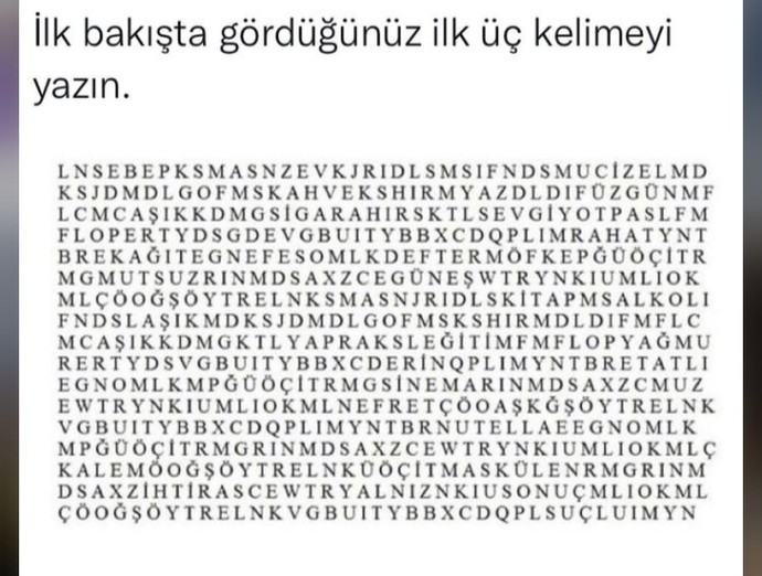 İlk bakışta gördüğünüz 3 kelime hangileri?