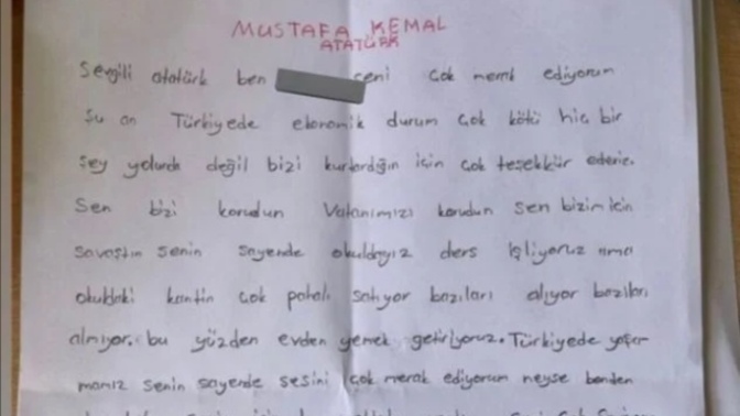 İlkokul öğrencisi Atatürk'e yazdığı mektupta ekonomiyi şikayet etti, kantin çok pahalı alamıyoruz dedi! Ne düşünüyorsunuz?