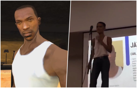Okulda GTA San Andreas CJ sunumu yapan öğrenci. Çok iyi değil mi :D?