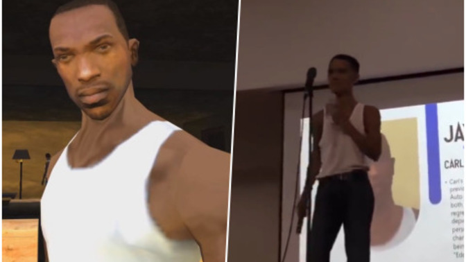 Okulda GTA San Andreas CJ sunumu yapan öğrenci. Çok iyi değil mi :D?