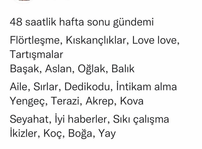 48 saatlik burçların hafta sonu gündemi nedir?