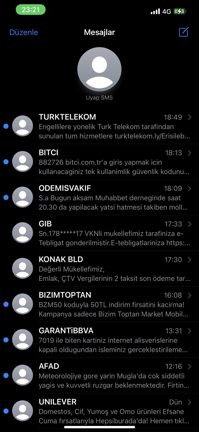 Telefonunuza herhangi bir uygulamadan gelen son mesaj nedir?