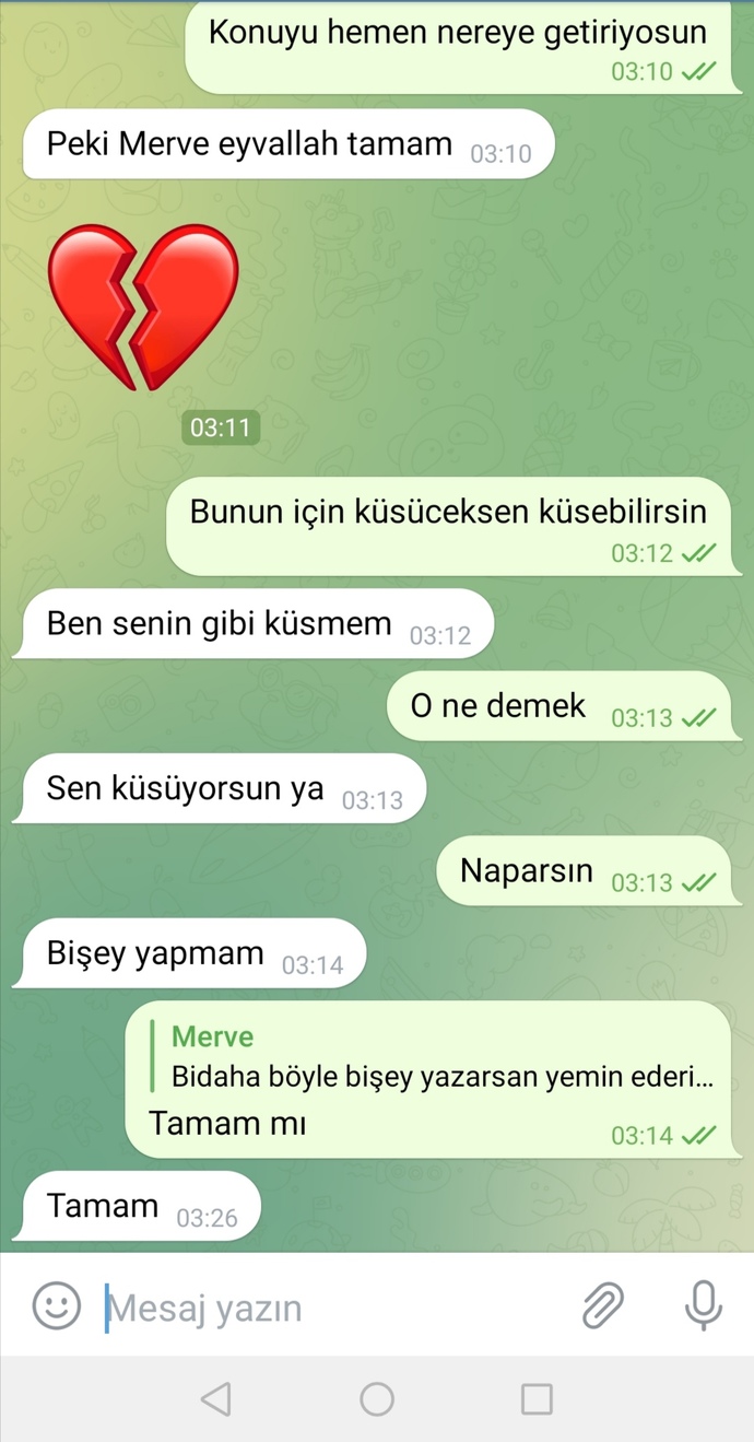 2 yıldır hiç konuşmadık bunları çünkü benim tersliyceğimi biliyordu? dün ilk defa böyle yaptı beni sevmiyor mu ya?