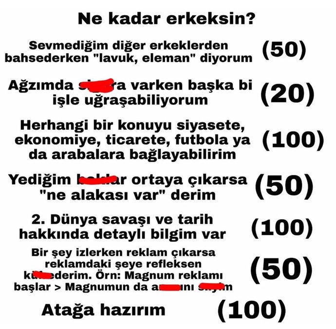 Ne kadar erkeksiniz, puanları yazalım?