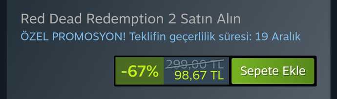 RDR2 Steamda 300 TLden 98 TLye düştü. İndirimi kaçırmayacaklar burada mı?
