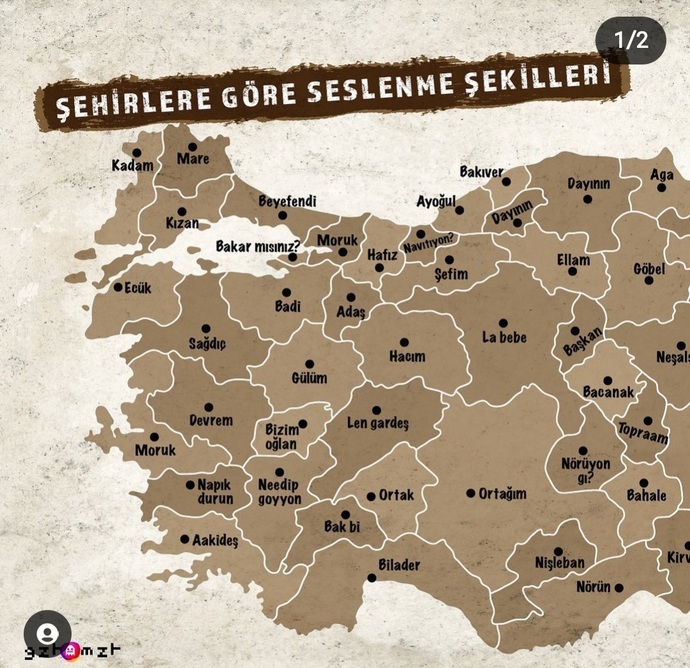 Haritaya göre sizin seslenme şekliniz hangisi?