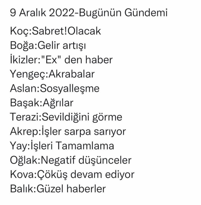 9 Aralık 2022 burçların gündemi nedir?