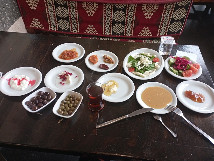 Buna ek patates biber patlıcan karışık kızartma, sigara böreği geldi