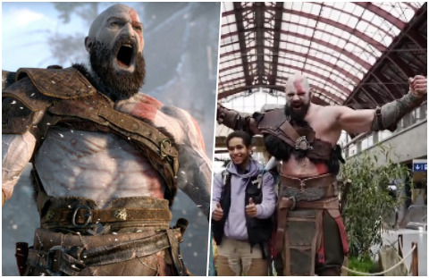 2 metre boyundaki birinden Kratos cosplayı! Çok iyi değil mi?